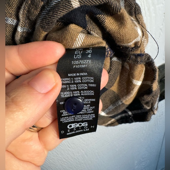 ASOS Flannel Button Down Two Tone Multi Color Plaid Long Sleeve Women’s size 4 - Picture 4 of 5